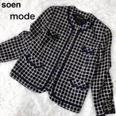 レディースノーカラージャケット　チェック　ネイビー　セレモニー　卒業式　入学式