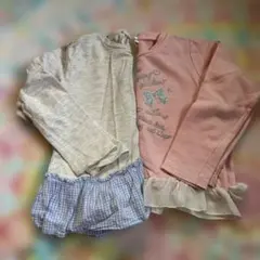 長袖カットソー 130 フリル付き グレー/ピンク