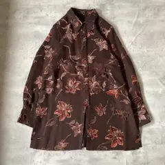 Leilian レリアン ゴールドステッチ 長袖シャツ ワインレッド ボルドー 