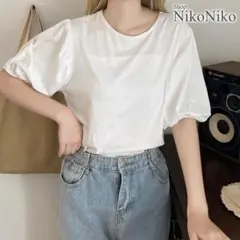 【a】23sstcn505 ラウンドネック パフスリーブ 半袖Tシャツのサムネイル