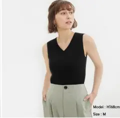GU Vネック ノースリーブ ニット 黒 ブラック S