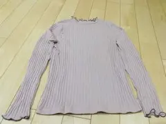 リブ編み フリルネック 長袖カットソー Lサイズ