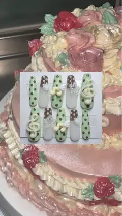 ネイルチップ 音符 ウィッシュコア 平成女児 Y2K ミントドット 茶色 黄色