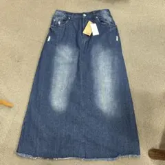 新品タグ付き　ブルーデニムセミタイトロングスカート LL