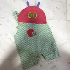 子供服 スラップスリップ はらぺこあおむし オーバーオール 帽子 水色 70のサムネイル