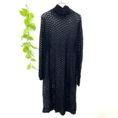 OPENSESAMECLUB✨ニットワンピース 黒 グレー 長袖 透かし編み