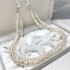 【大珠 10mm】本真珠 3連 バロック パール ネックレス SV ベビーパール