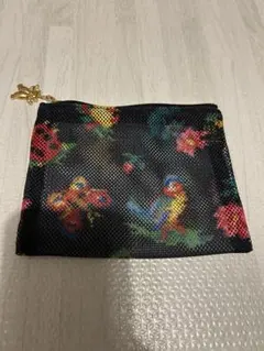 カラフル花鳥デザインメッシュポーチ
