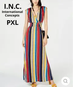 【極美品✨️】I.N.C. ストライプ ロングワンピース XL マルチカラー