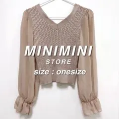 Mimi Mini Store 切り替えニット ワンサイズ ベージュ シアー袖のサムネイル