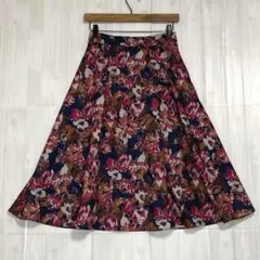 オフオン　花柄フレアロングスカート　ウエストゴム　ネイビー　F