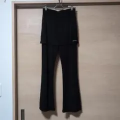 レイヤードフレアパンツ ブラック スカート付きパンツ