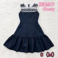 【美品】Chesty　ノースリーブ パーティードレス 花柄刺繍　ネイビーのサムネイル