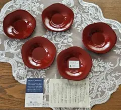 未使用 たち吉 うるし 漆器 梅型 茶托 黒 5客　橘吉 黒塗梅 天然木 山中漆器 梅形 茶托 多田桂寛作 うるしの茶托 5客