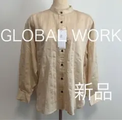 GLOBAL WORK シャツ アソート柄シアーシャツ Ｍ ライトベージュ 新品