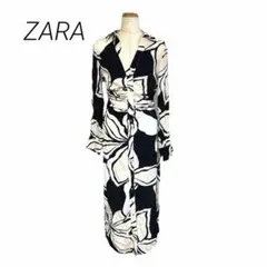 ZARA ザラ ワンピース シャツワンピ ロング丈 総柄 フラワープリント S