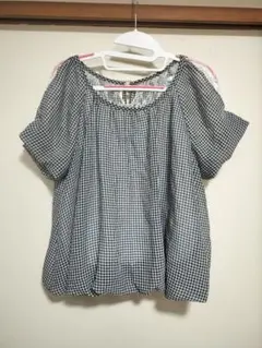 オフショルダー チェック柄 半袖シャツ