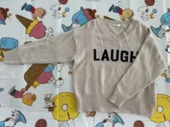 Samansa Mos2 blue Vネックニット LAUGHロゴ