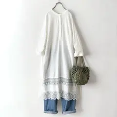 美品 ソウルベリー 3L デニムと着るレースのスリットワンピース ゆったり