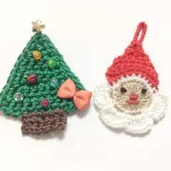 クリスマス限定☆ミニリースサンタさんモチーフセットレース編みレース糸手編み編み物