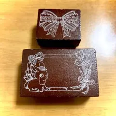ウサギとリボンのアンティーク スタンプ 2個セット