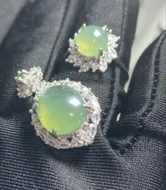 天然 A貨 翡翠 氷透 グリーン セット 高級感 ペンダント リング SV925