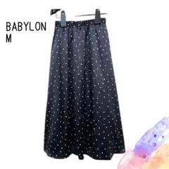 BABYLON ドット柄 ロングスカート 紺 M ウエストゴム