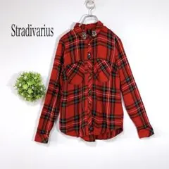Stradivarius 【us S】チェック柄　長袖シャツ　薄手　ストーン