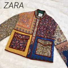 ZARA パッチワーク　キルティングジャケット　ペイズリー　花柄　総柄　マルチ