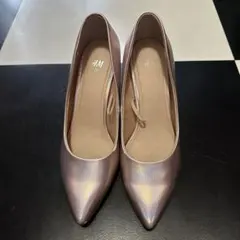 H&M エイチアンドエム　メタリックピンク　ヒールパンプス