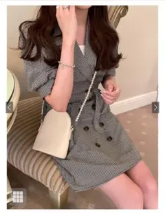 GRL ベルト付きチェック柄ミニワンピース tu405 ブラック M 試着のみ