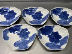有田焼 源右衛門窯 染濃梅見込銘々皿 5枚 共箱 希少 食器 一枚傷有