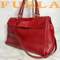 B925【2way】FURLA★シボ革 A4収納可能 レザー ショルダーバッグ
