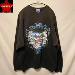 【90s COLLEGE WARF USA】クリスマスプリントスウェット L 黒