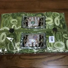 刺繍とスパンコール装飾のティッシュボックスカバー グリーン系 台湾お土産