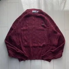 90s IZOD ストライプ コットンニット レッド ランズエンド ラルフ 古着
