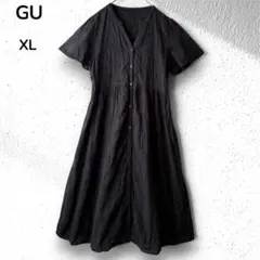 【ジーユーGU】コットンレースワンピース半袖ブラック XL