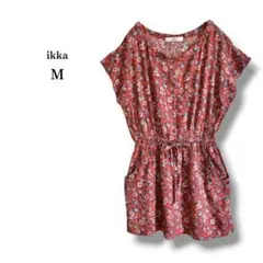 【ikka】イッカ 花柄ミニワンピース　レーヨンチュニック　細見え　レッド　Mのサムネイル