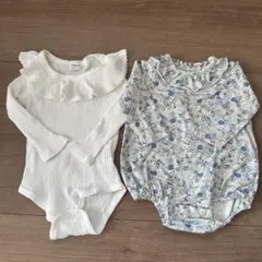 ロンパース2点セット（ホワイト・花柄） 70
