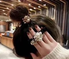パール装飾ヘアゴム2個セット