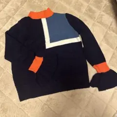 【select MOCA】ベルスリーブ　カラーブロック ハイネックニット