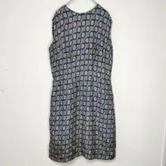 【古着】レトロ柄 ノースリーブワンピース 膝丈 裏地あり モノトーン 古着