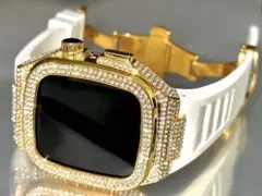 WG5☆Apple Watchラバーベルト　ジルコニア　ステンレスカバー　バンド
