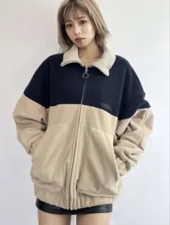 フリースジャケット ネイビー ベージュ バイカラー
