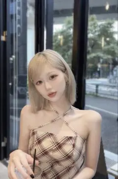 Darich チェックホルターリボンベアミニワンピース