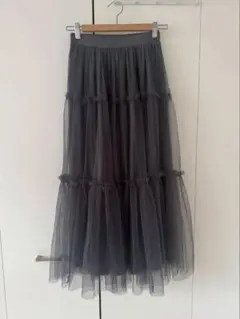 チュールティアードロングスカート グレー　at2180 GRL