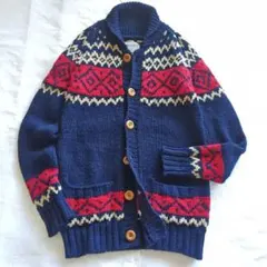 Anti Ballistic♢ウール100% ノルディック柄 カーディガン♢紺赤