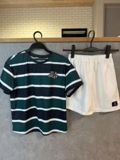 SHEIN ボーダーTシャツとショートパンツセット 7Y