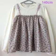 エニィファム 140cm トレイヤード風カットソー 花柄 リブ長袖