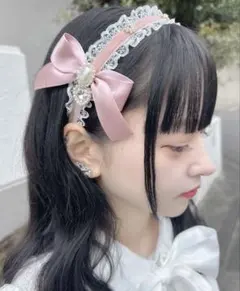ROJITA サイドリボン付レースベロアカチューシャ ピンクのサムネイル
